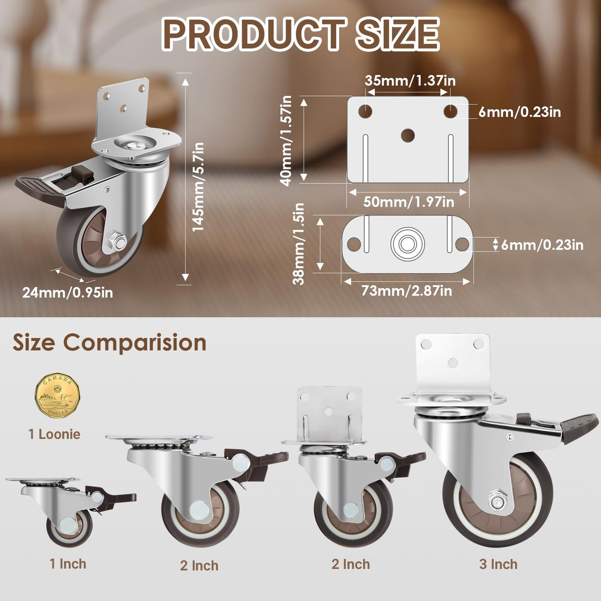 W B D WEIBIDA 3 Inch Side Mount Casters Wheels, L-Shaped Rubber Casters Set of 4, 360 Degree Ball Bearing Swivel Casters, Heavy Duty Casters Wheels for Workbench, Baby Beds, Cabinets, Tables