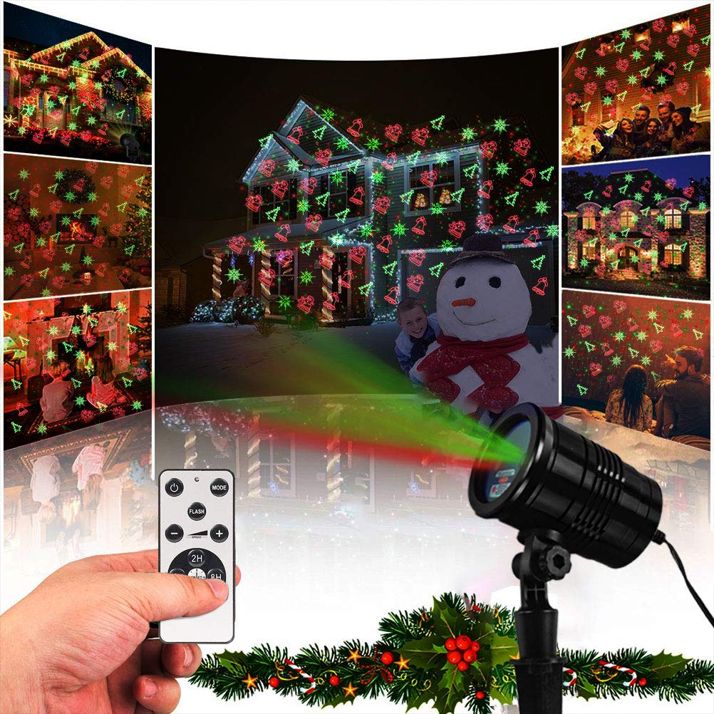 Christmas Laser Lights, Projector Lights Landscape Spotlight Red and Green Star Show with Christmas Decorative Patterns for Indoor Outdoor Garden Patio Wall