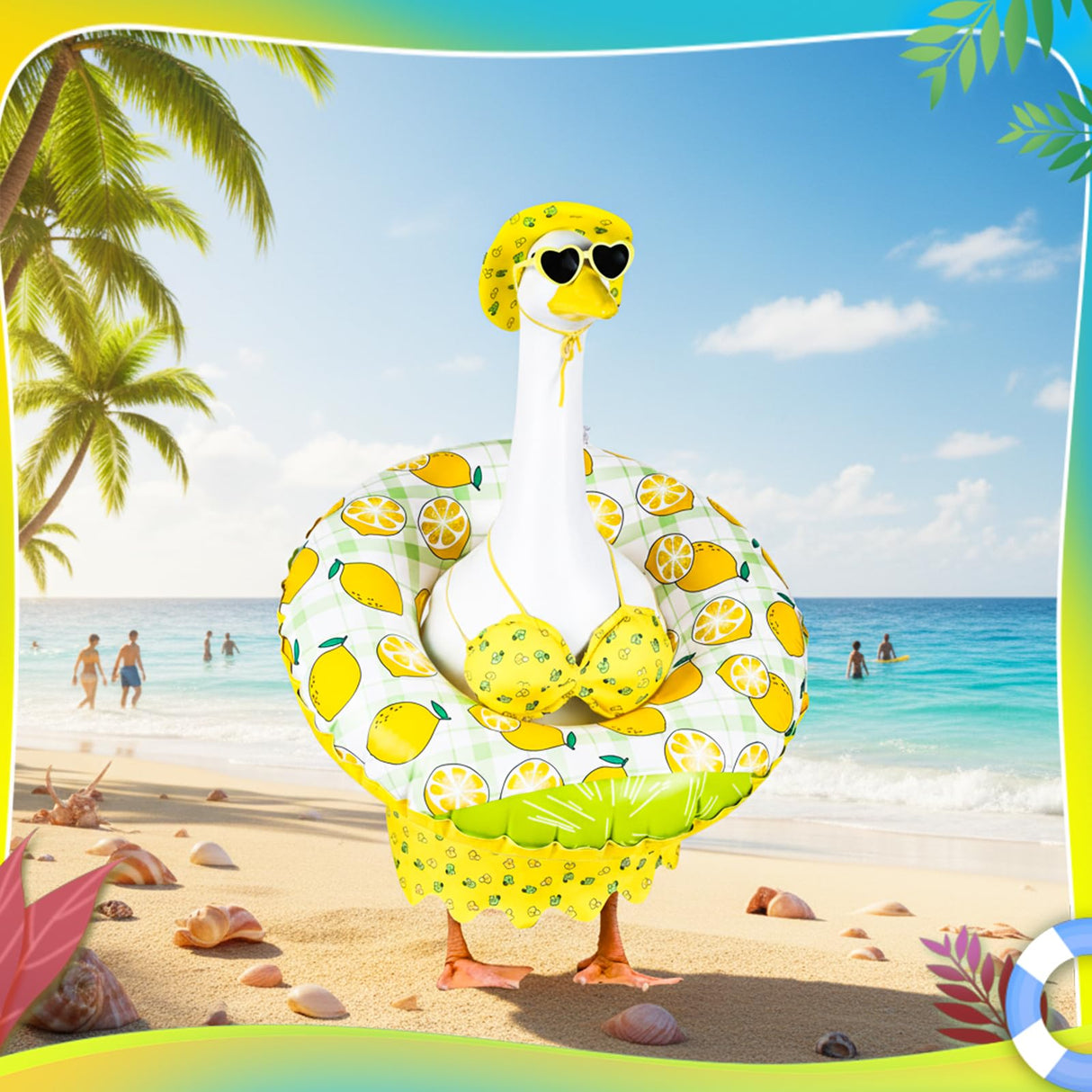 DORONAN Bikini Porch Goose Outfits, 23" Goose Statue Bikini Lemon Costume Summer Porch Goose Outfits, Durable Hawaiian Goose Clothes with Sunglasses and Swim Ring, Outdoor Yard Patio Garden Decor