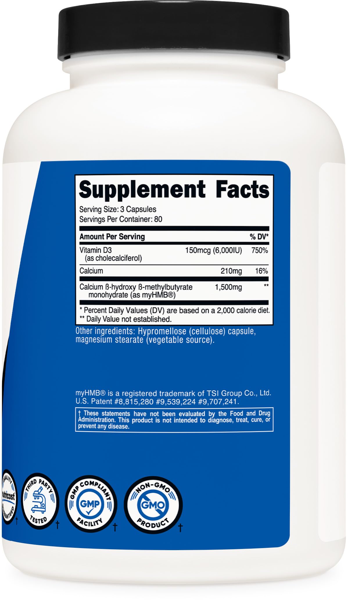Nutricost HMB (1500mg) and Vitamin D3 (6000 IU) Supplement - 240 Capsules, 80 Servings - Gluten Free and Non-GMO