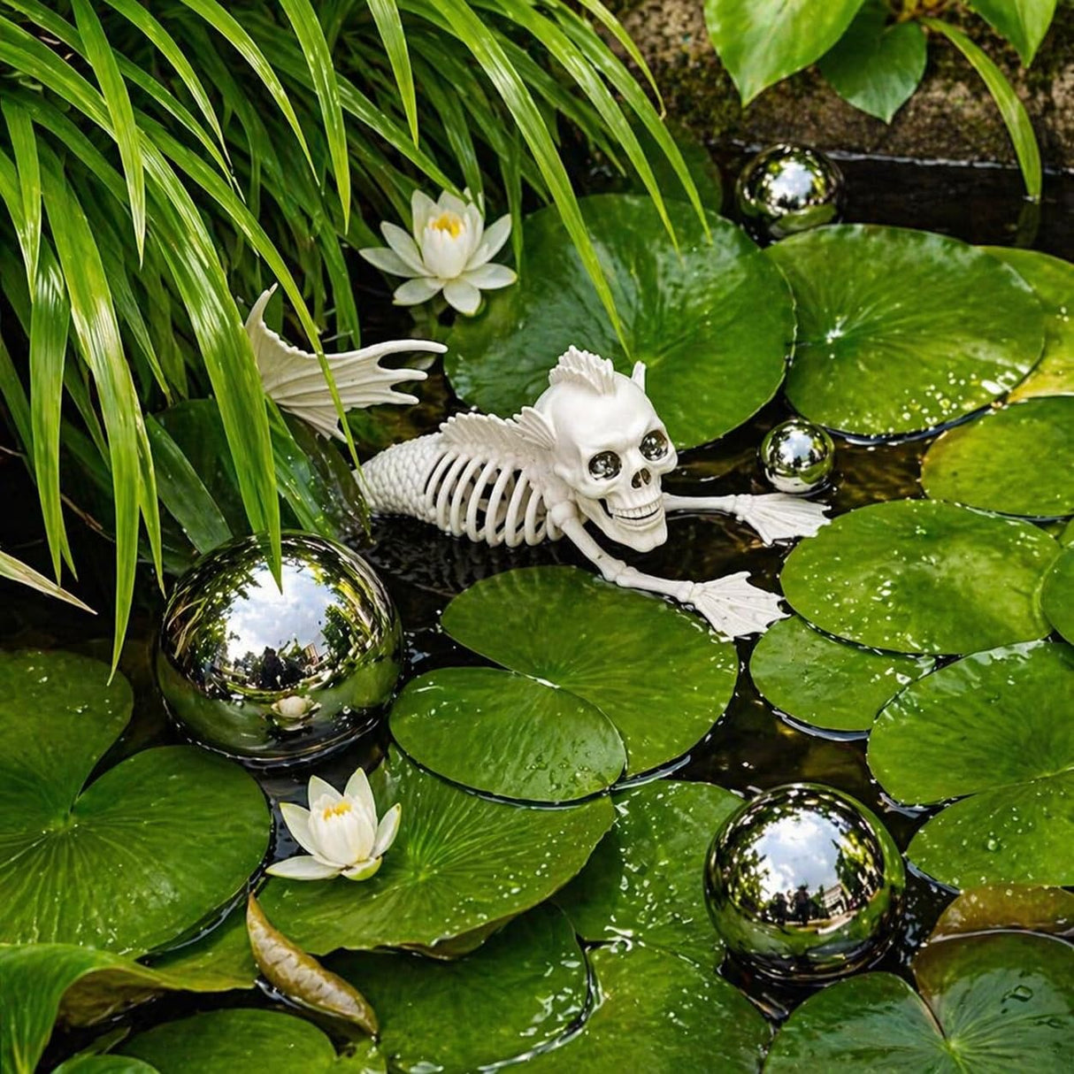 Gazing Ball Garden Mirror Outdoor, Outside Decorative Globe Silver 5Pcs Mix