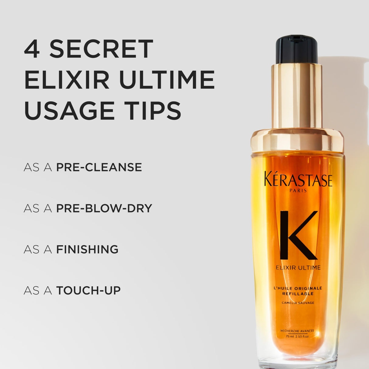 KÉRASTASE New Elixir Ultime Refillable L'Huile Original Hair Oil, Hydrating Oil Serum to Smooth Frizz and Add Shine with Wild Camellia, Strengthens and Provides Heat Protection, All Hair Types