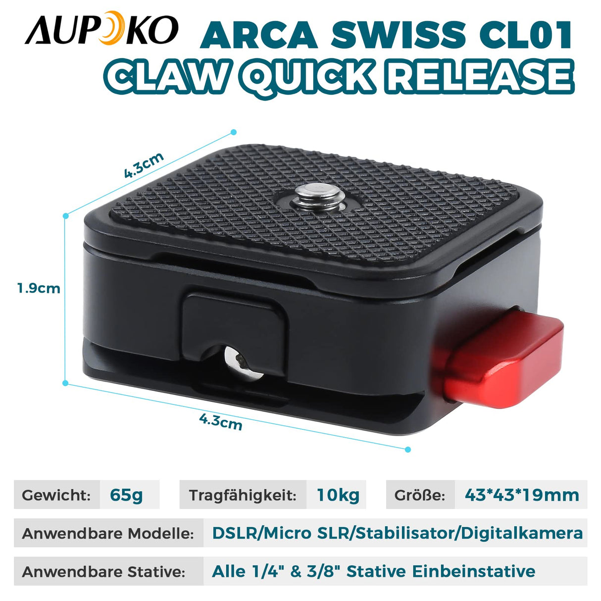 Aupoko Quick Release Plate 1/4" to 3/8" Compatible with Arca Swiss, Cl01 Claw Quick Release Plate with 2 Buttons for DSLR/Micro SLR/Digital Camera/Stabiliser/Tripods