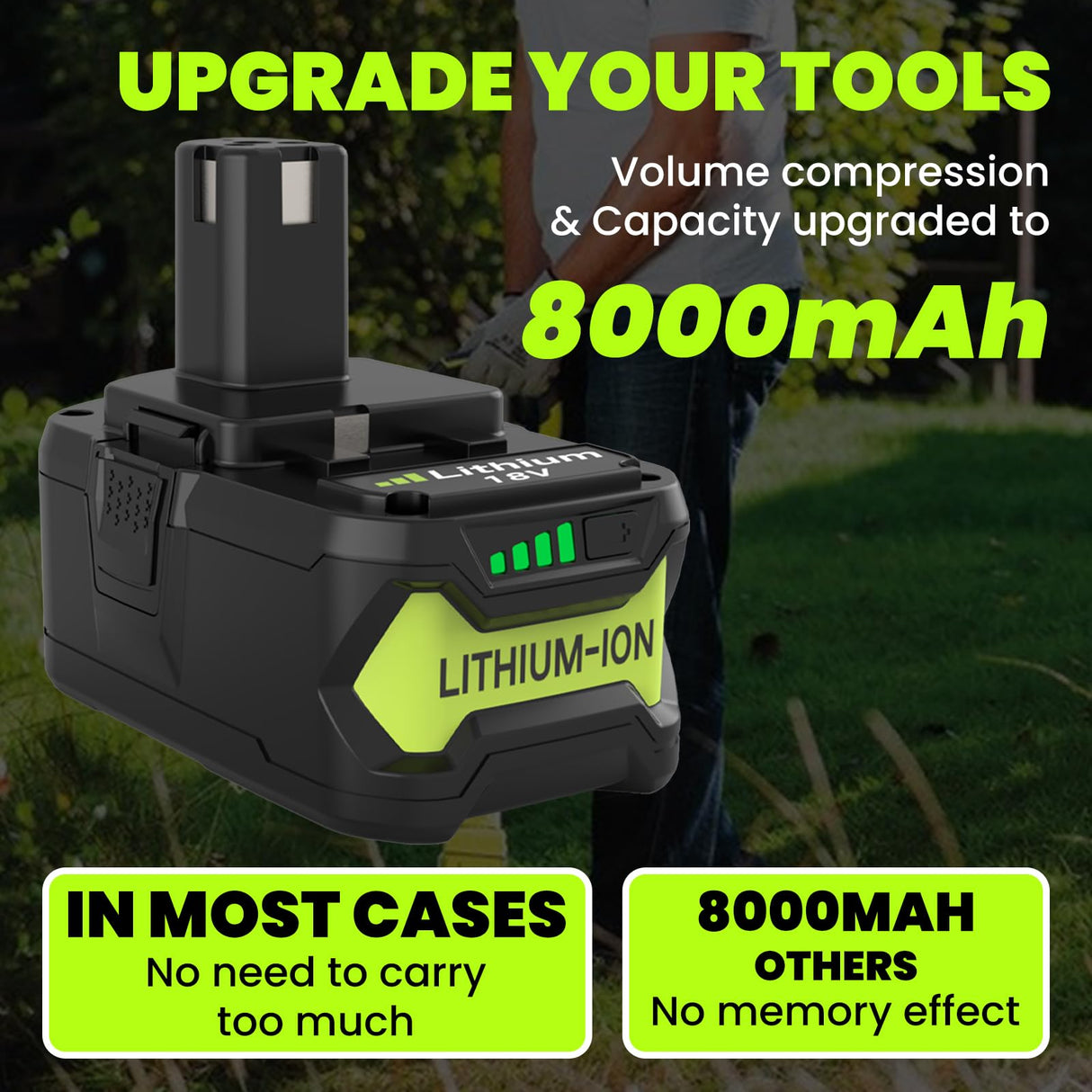 2 Packs 8.0Ah 18 Volt High Capacity Replacement for Ryobi 18V Battery 8000mAh, Compatible with Ryobi 18 Volt Lithium ion Battery P108 P107 P105 P104 P103 P102 Cordless Power Battery Tools (Yellow)