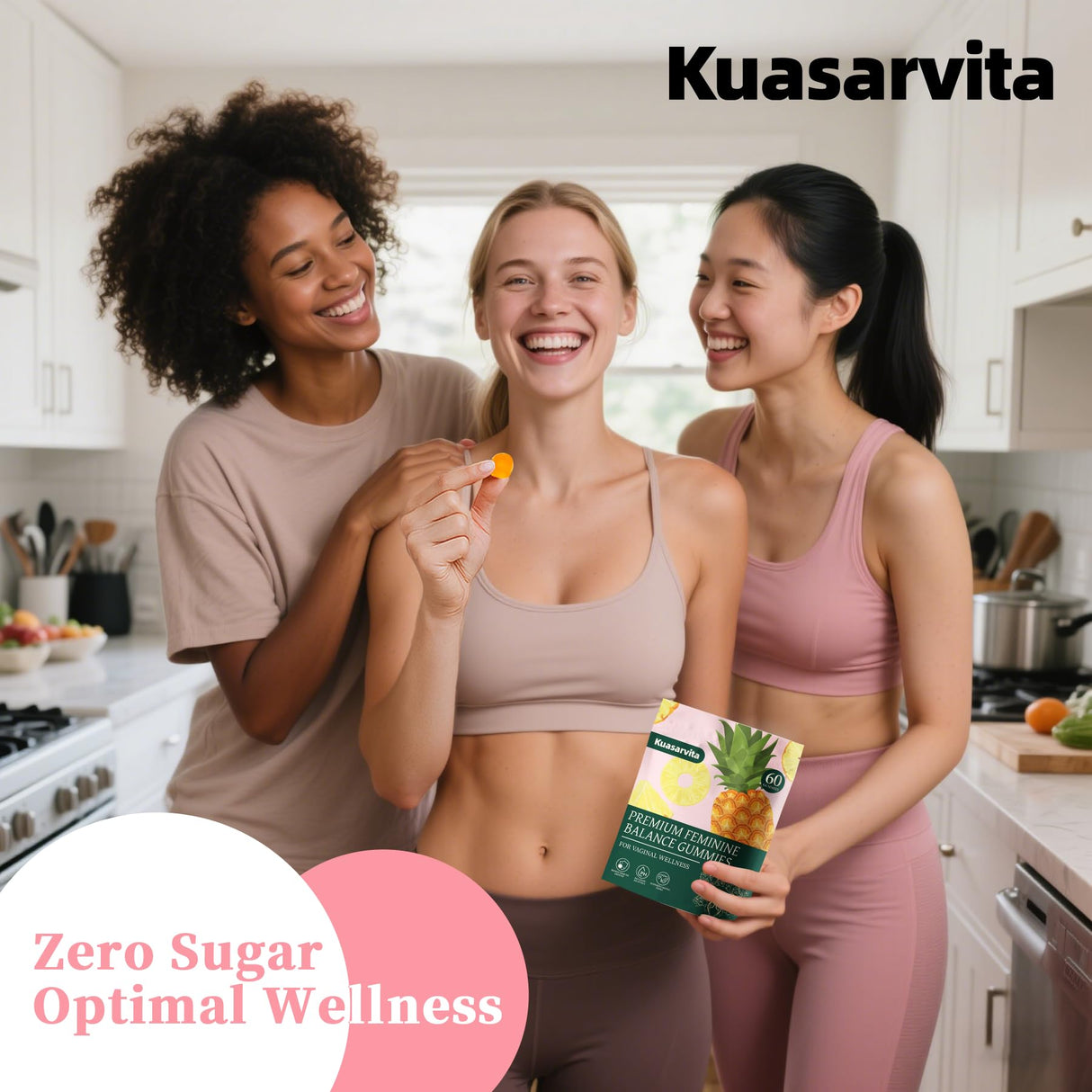 Kuasarvita Premium Vaginal Probiotics Gummies | Menstrual Relief | Feminine Care for Woman Balance pH | Hawaiian Pineapple Flavor | Sugar Free | 60 Gummies