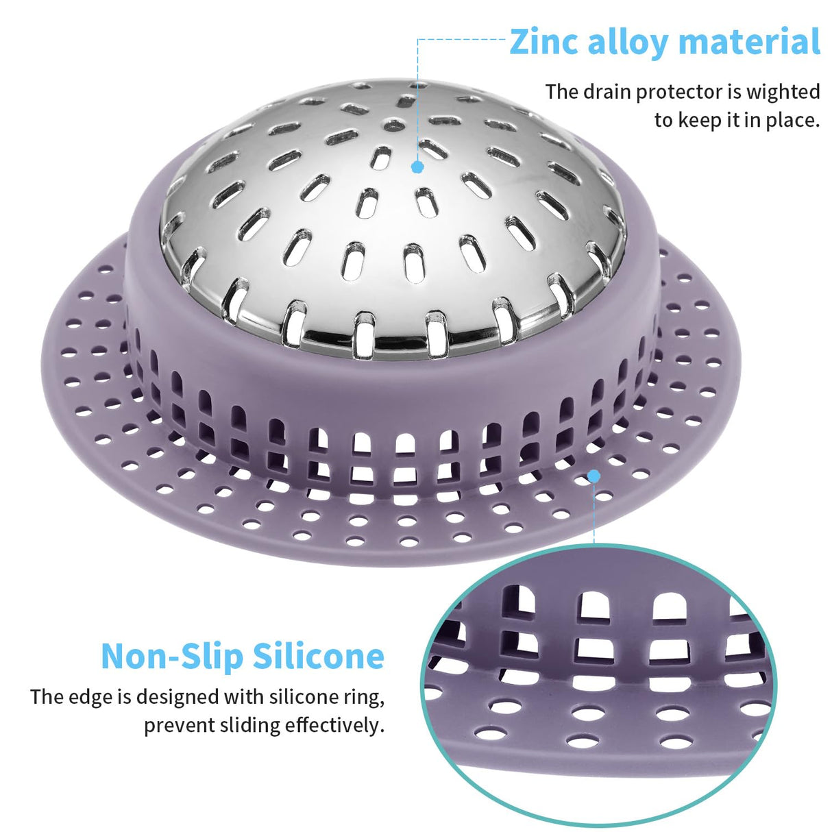 Aluvor Bathtub Drain Hair Catcher Shower Drain Cover Sink Drain Protector for Pop-Up & Regular Drains, Purple