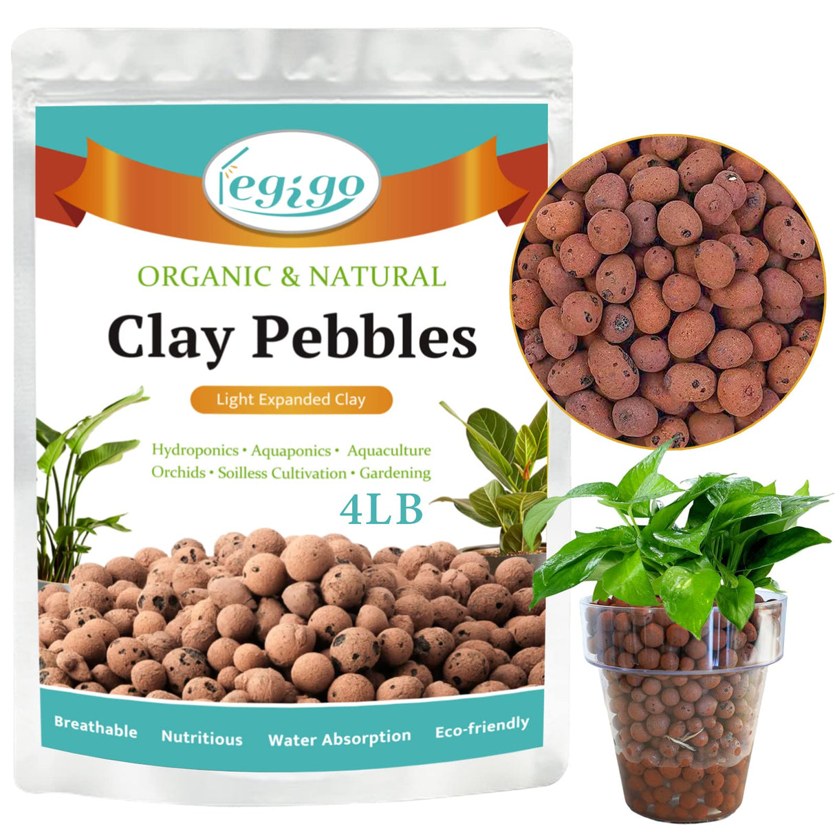 Legigo 4LB Leca Clay Pebbles for Plants, 4mm-16mm Clay Balls for Hydroponic