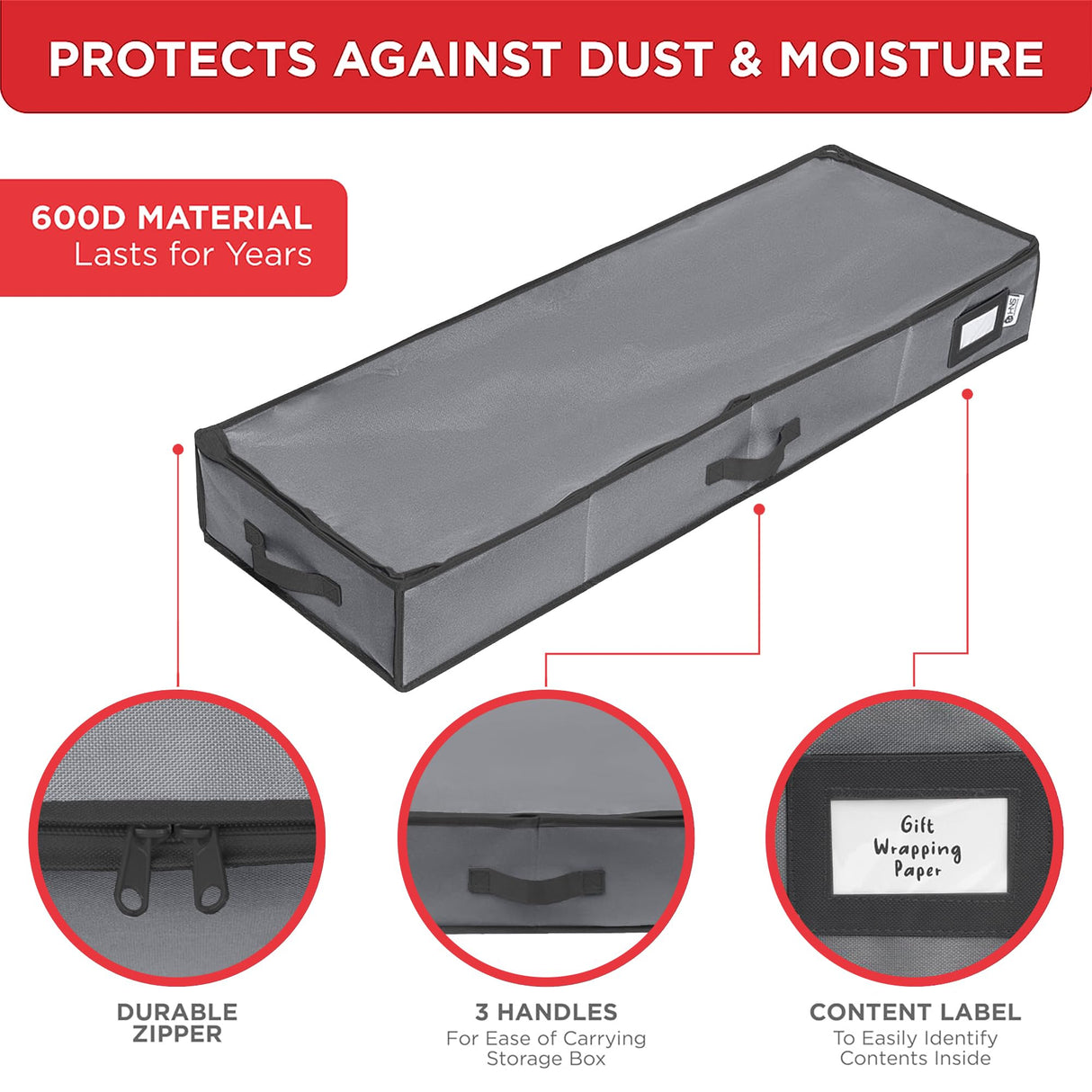 Premium Wrapping Paper Storage Container -Durable Material 600D tear-proof - Fits up to 27 Paper Rolls -Extra Pockets for Ribbons & Bows. Underbed Gift Wrap Organizer, Ideal for Holiday Christmas, etc