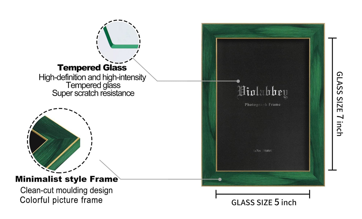 VIOLABBEY 5x7 picture frame set of 4, Modern photo frame with HD Real Glass, Family Friends Gift for Halloween and Christmas, Wall Mounted or Tabletop Display