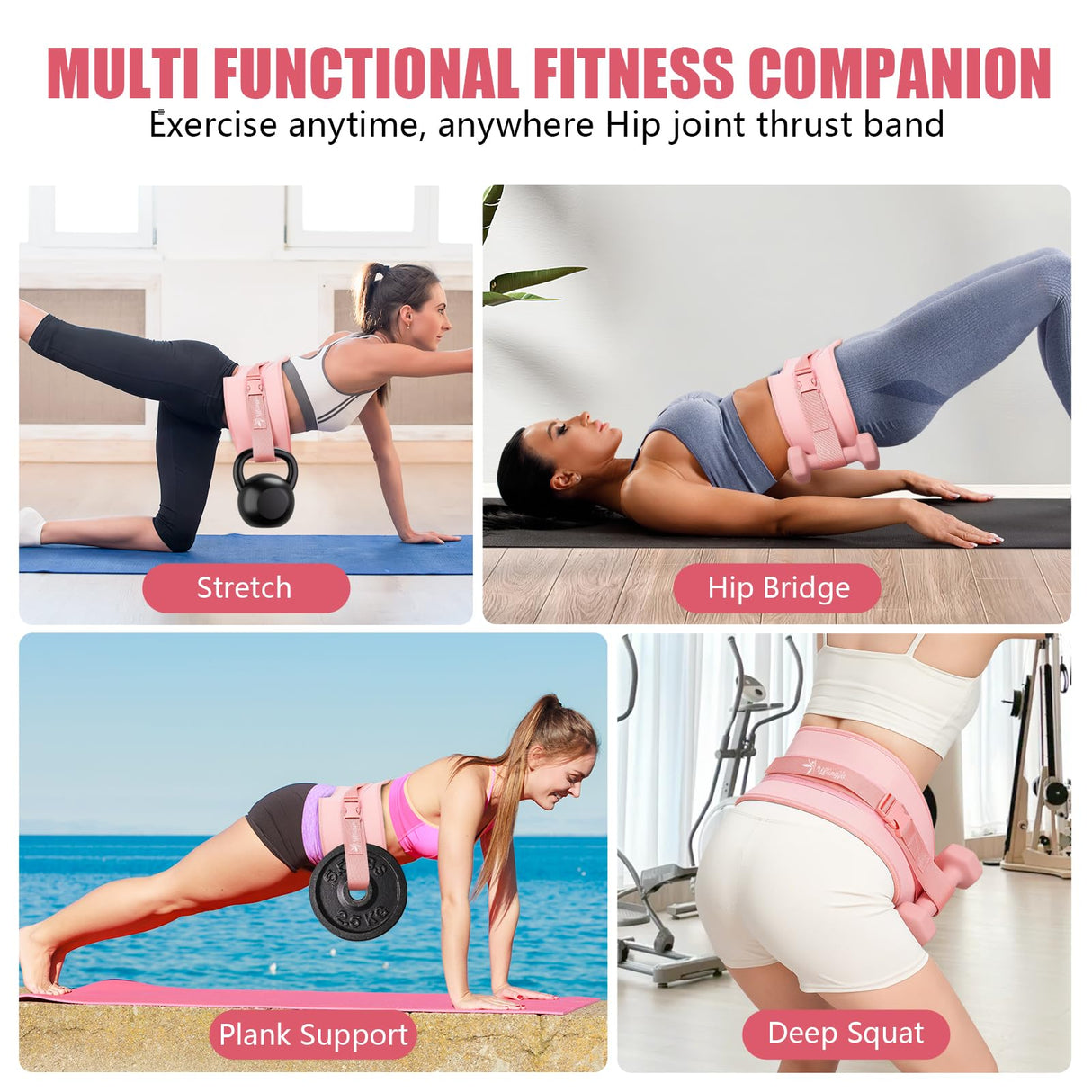 Exercise Hip Thrust Belt - Dumbbell Hip Thrust Belt, Thicken & Widen, Comfortable for Dumbbells, Kettlebells or Plates, Slip Padding, Gym or Home Workouts (Pink)