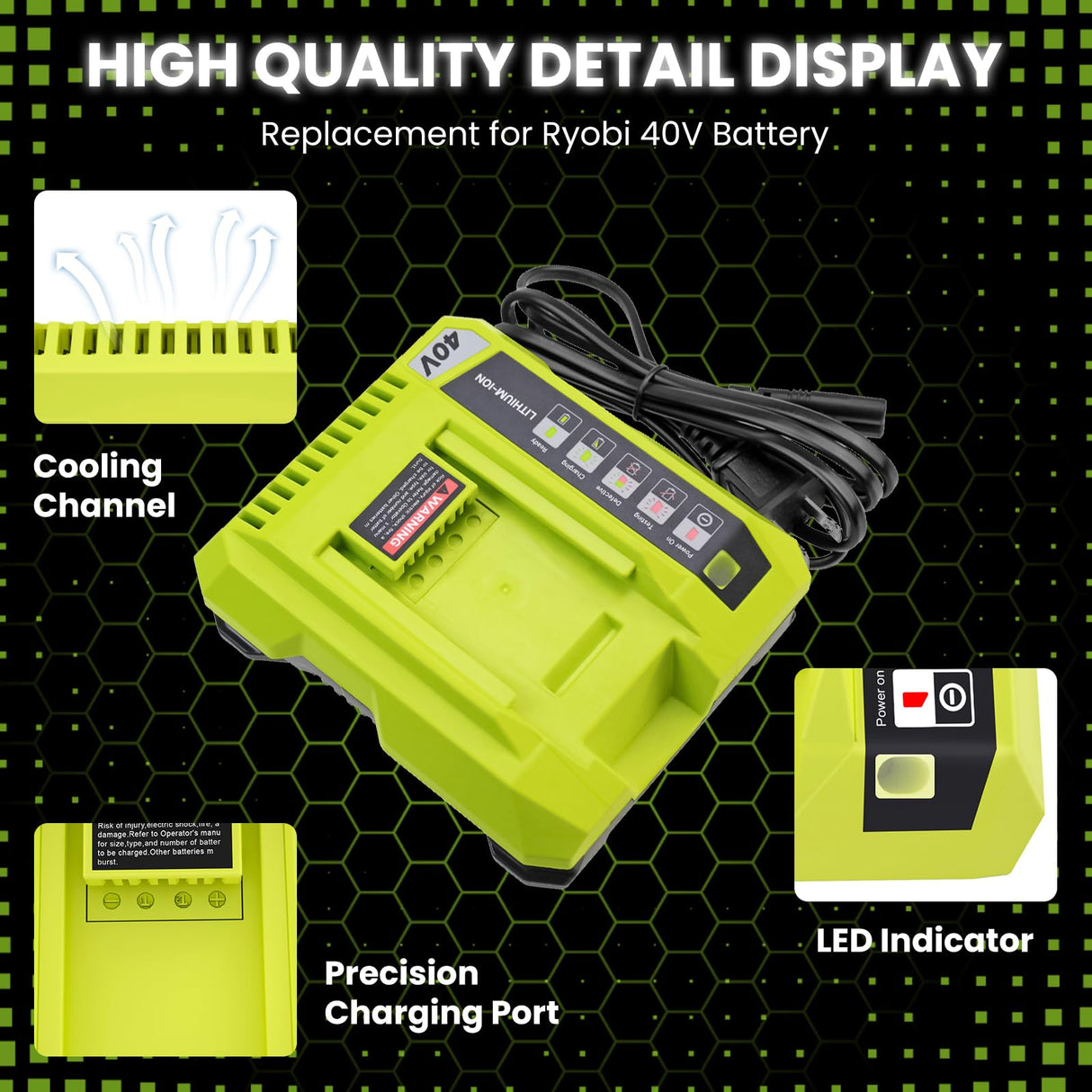 2Pack High Capacity 7500mAh OP40261 Replacement for Ryobi 40V Battery Lithium and OP401 Charger Compatible with Ryobi 40 Volt Battery OP4050 OP4040 OP40401 OP40201 OP40601 Cordless Power Tools