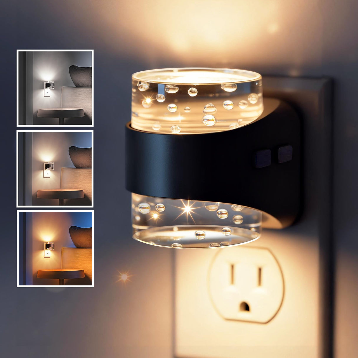 L LOHAS LED Night Light, Bubble Night Lights Plug into Wall, 3000K/4000k/5000K Adjustable Color Temperature Night Light,Dimmable Nightlights with Dusk to Dawn Sensor for Rooms Bathroom Hallway