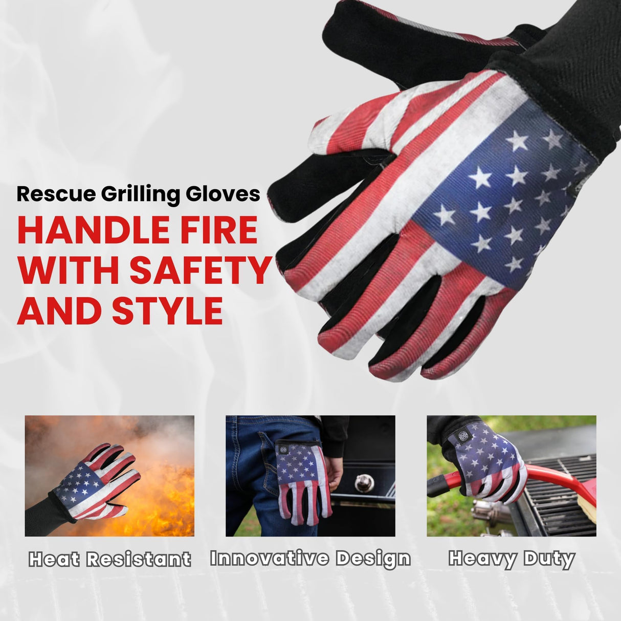 Grill Rescue Grilling Gloves 2.0 - Heat-Resistant Neoprene BBQ Gloves for Safe Grilling, Cooking, and Baking - Durable, One-Size-Fits-All - Version 2 (USA)