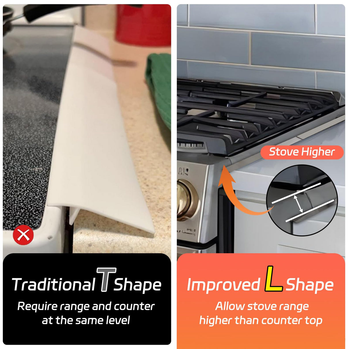 Stainless Steel Stove Counter Gap Cover (2 Pack), Oven Gap Filler, Stove Gap Filler for Kitchen, Range Trim Kit, Easy Clean with Heat Resistant, Adjustable Length 13.8” to 27.6” 1