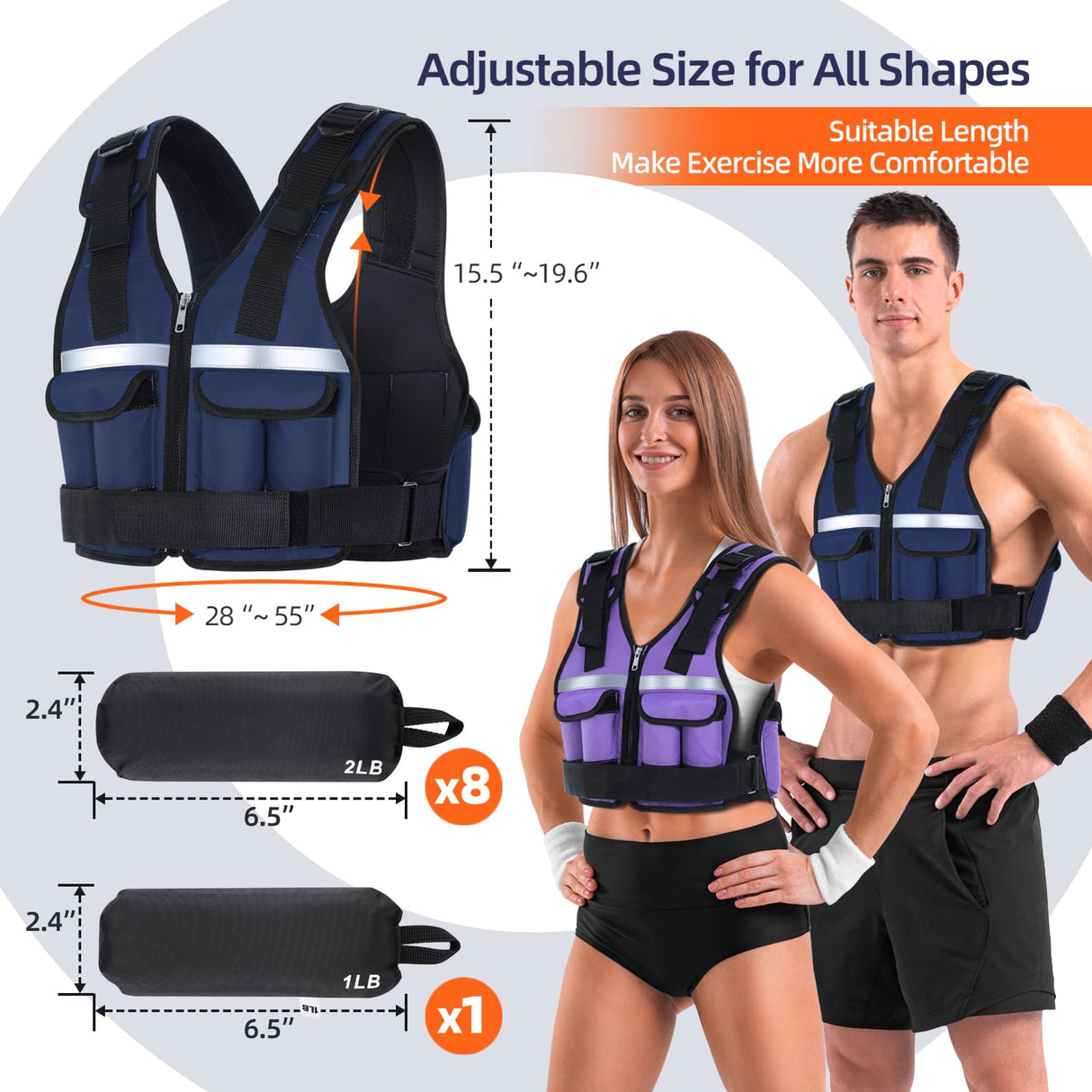 Adjustable Weighted Vest Weights Set: Sportneer 2-18 lbs/2-42 lbs Body Weight Vests 16 In 1 Fast Adjust Running Vest for Men Women Gym Home Workout Fitness Strength Training 2-18/42 lbs Removable