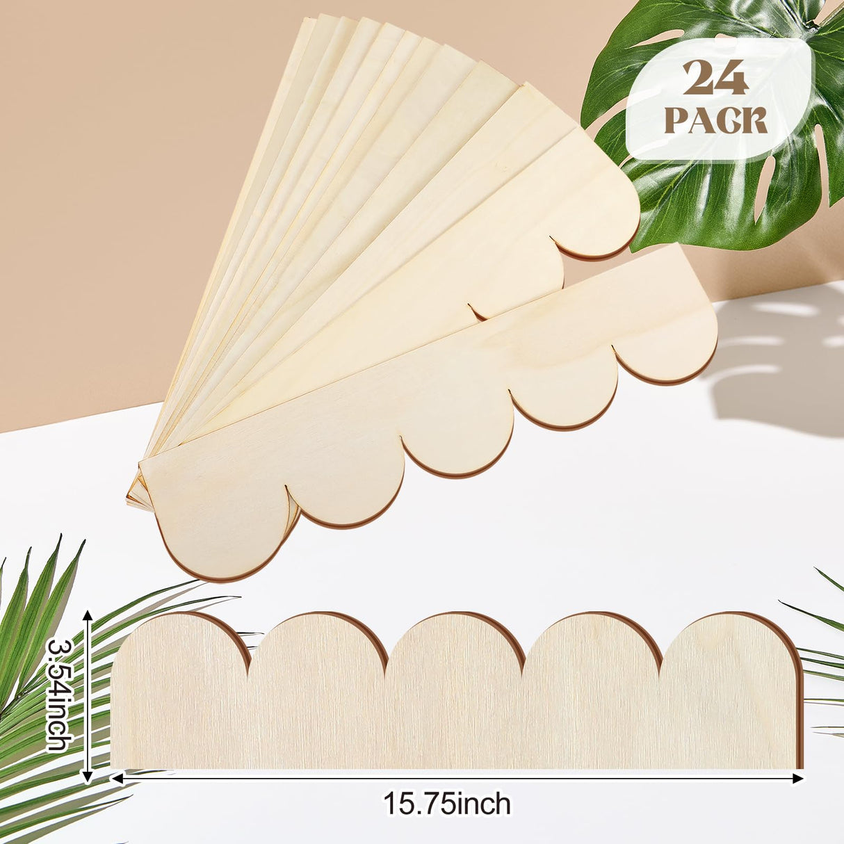 Threehoney 24 Pack Unfinished Scalloped Decorative Wood Trim Scalloped Edge Decorative Wood Molding Cute DIY Moulding Trim for Christmas Home Wall Cabinet Shelf and Window Door (15.75 x 3.54 Inch)