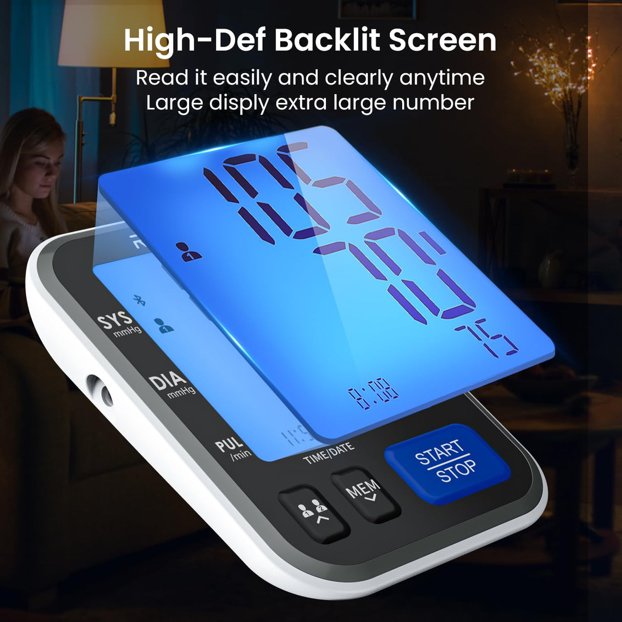 RENPHO Blood Pressure Monitor for Home Use, FSA HSA Eligible, Bluetooth Smart BP Machine with Wide Range Cuff for Large Size Adult Arms, Muti-Users, Data Storage, Family Supplies