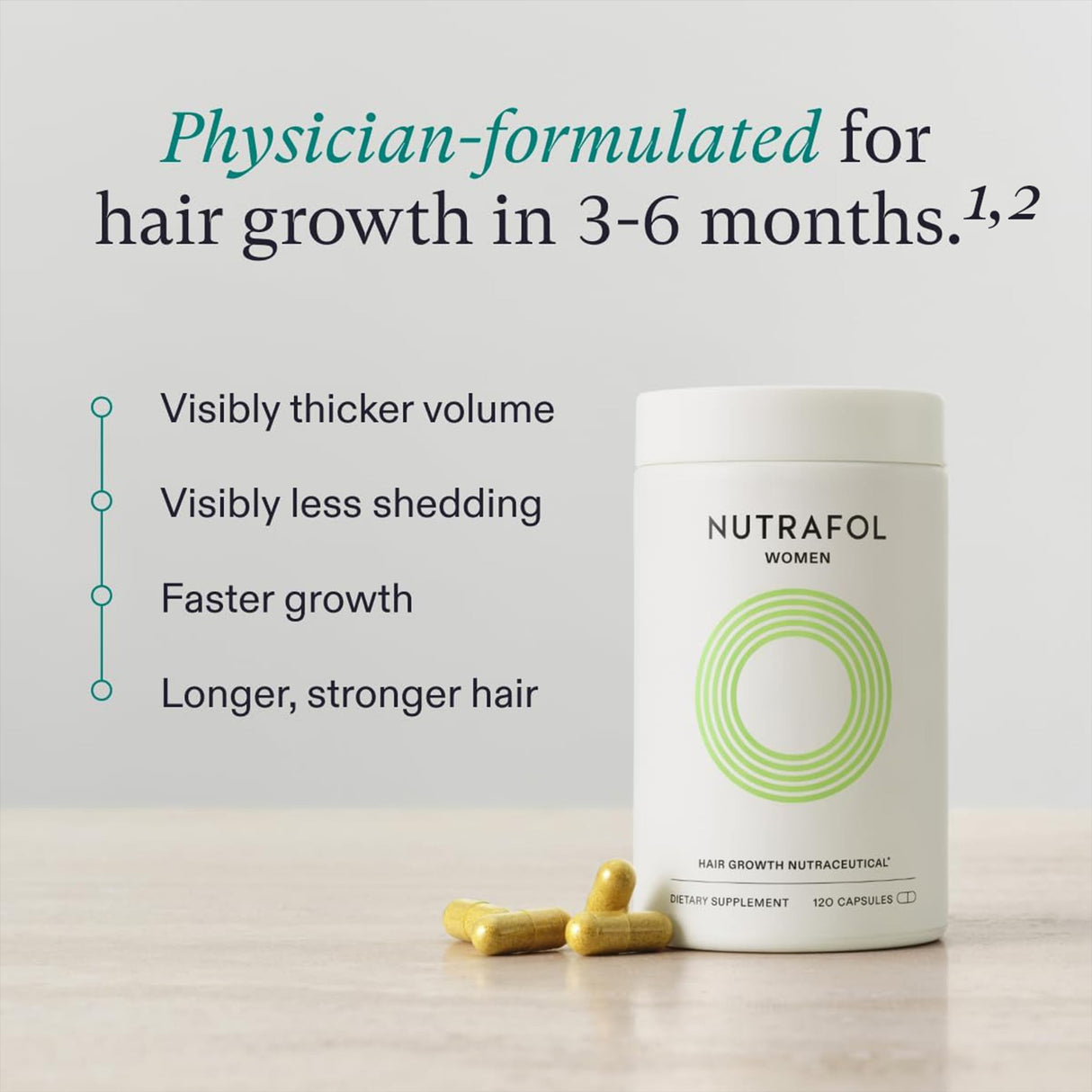 Nutrafol Women's Hair Growth Supplements, for Women Ages 18-44, Clinically Proven Hair Supplement for Visibly Thicker and Stronger Hair, Dermatologist Recommended - 1 Month Supply, 1 Refill Pouch