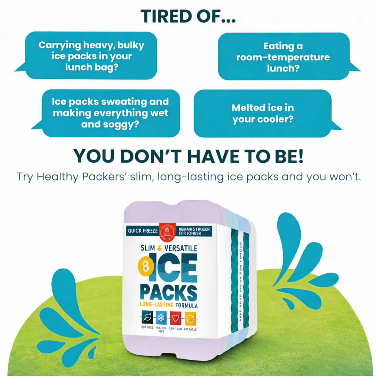 Healthy Packers Ice Packs for Lunch Boxes & Coolers - Freezer Packs - Original Cool Pack | Cooler Accessories for Beach, Camping & Fishing | Slim & Long-Lasting Reusable Ice Pack for Cooler
