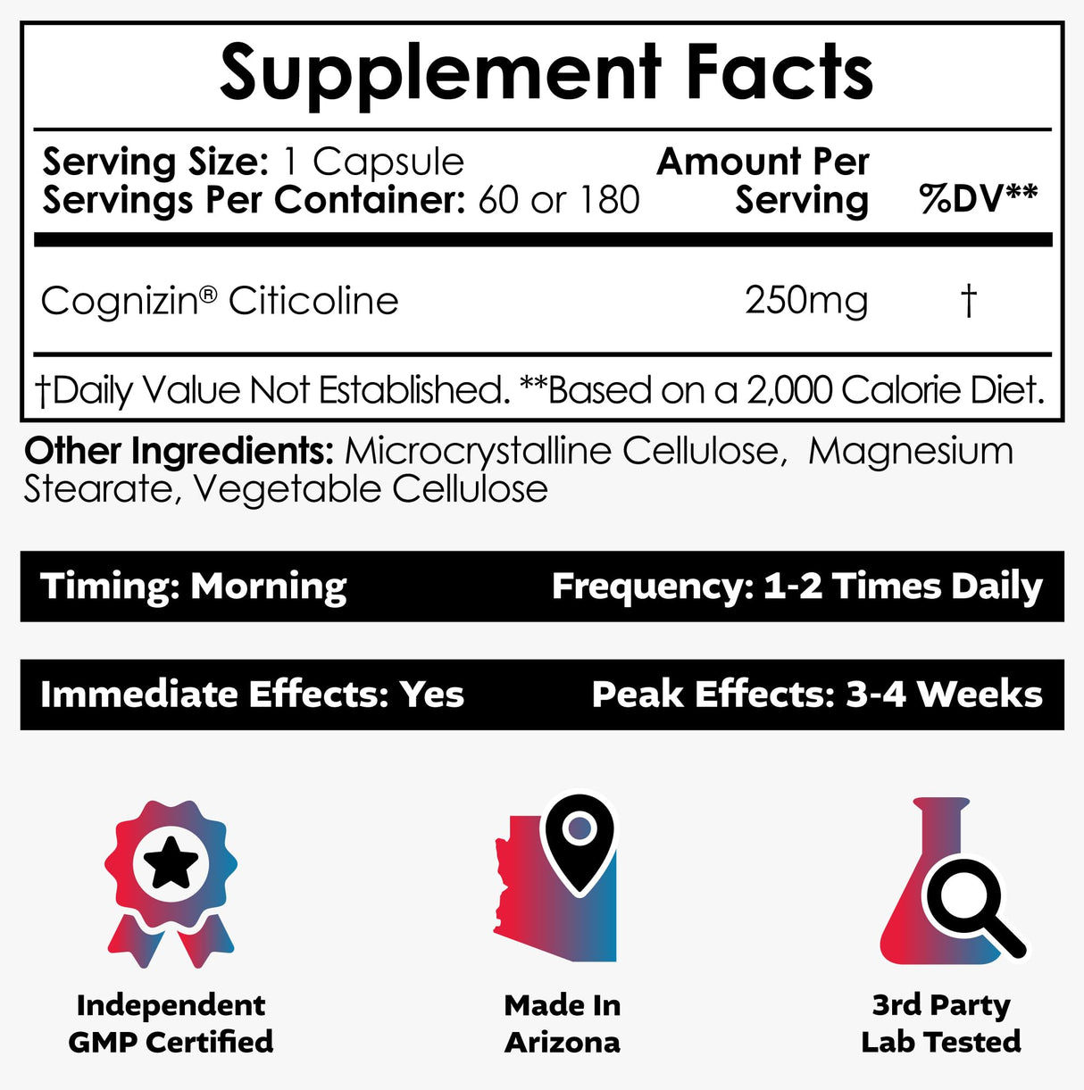 Nootropics Depot Cognizin Citicoline Capsules | 60 Count | Choline Supplement | Brain Health Supplement | Regulates Memory and Cognitive Function | Supports Attention, Focus and Recall