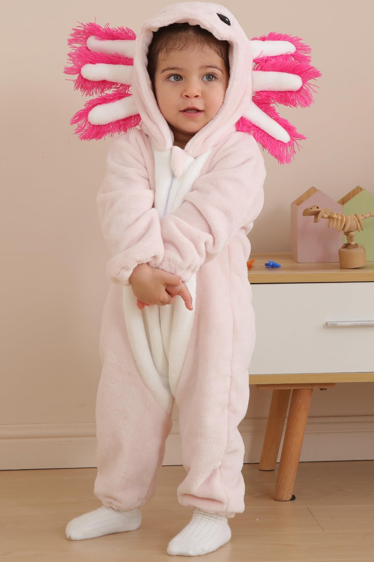 DarkCom Unisex Baby Animal Onesie Toddler Hooded Romper Halloween Cosplay Pink Axololtl Costumes Kids' Christmas Gifts 2-3 Years