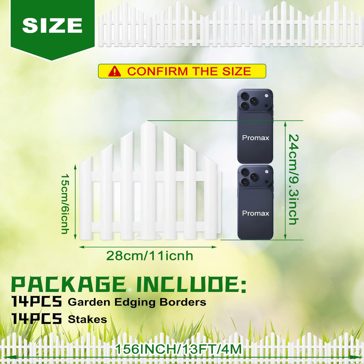 CooTentler Garden Edging Border No-Dig 13FT White 9.3 Inch Tall Landscape Edging with 14pcs Stakes for Decorate the Garden