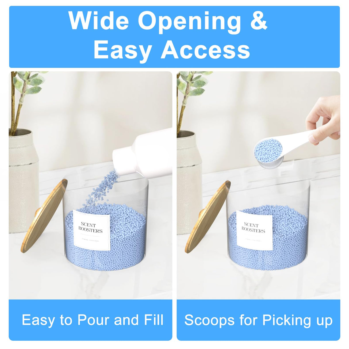 3+1 Pack Laundry Pods Containers & Dryer Sheet Holder & Laundry Detergent Dispenser, Laundry Room Organization and Storage Jars with Lids, Labels and Scoops for Scent Booster, Powder, Pods