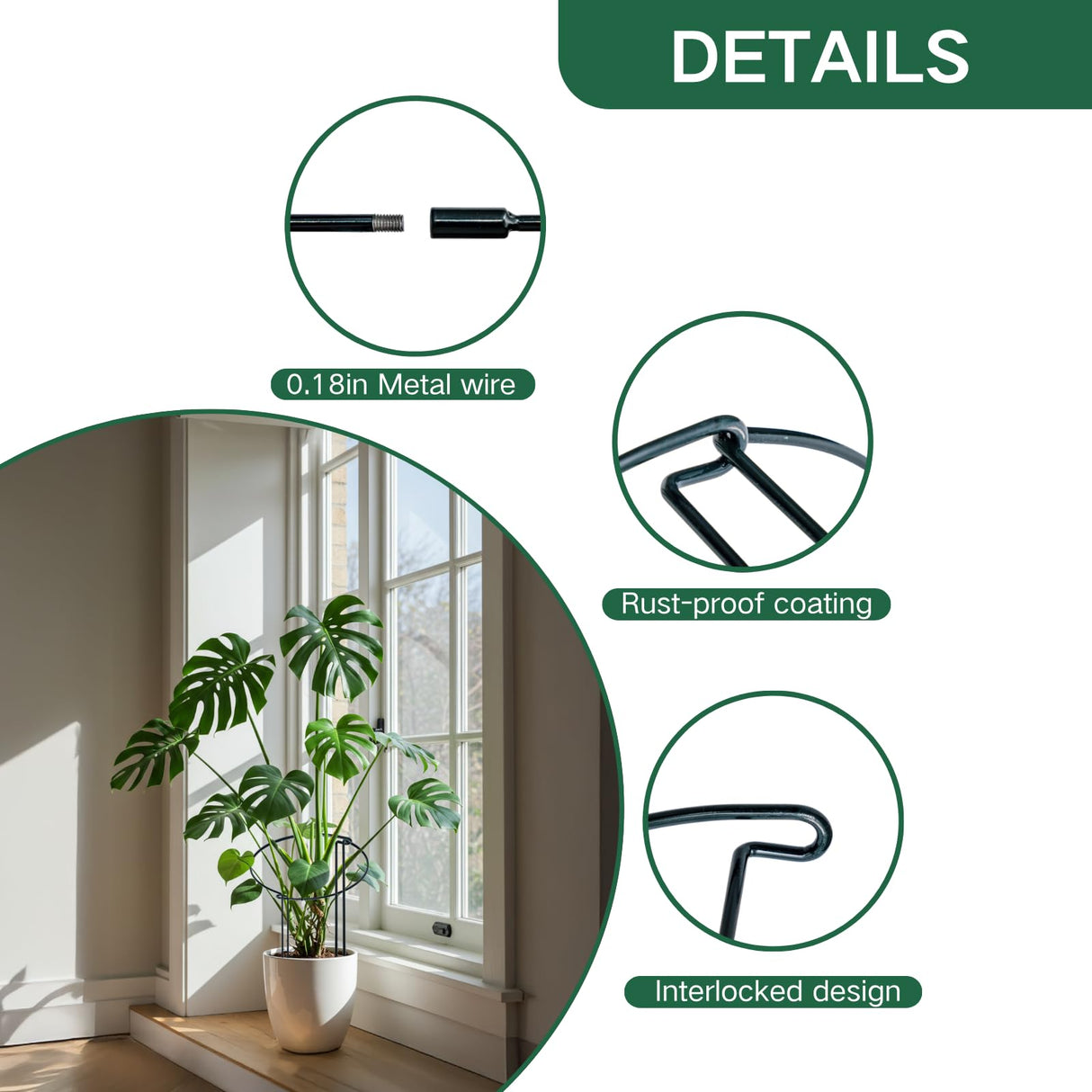 Tiuire 24in Tall Heavy-Duty Plant Support Stakes, 6 Pack Adjustable Peony Cages & Supports for Outdoor Plants, Large Garden Plant Stakes for Peony, Tomato