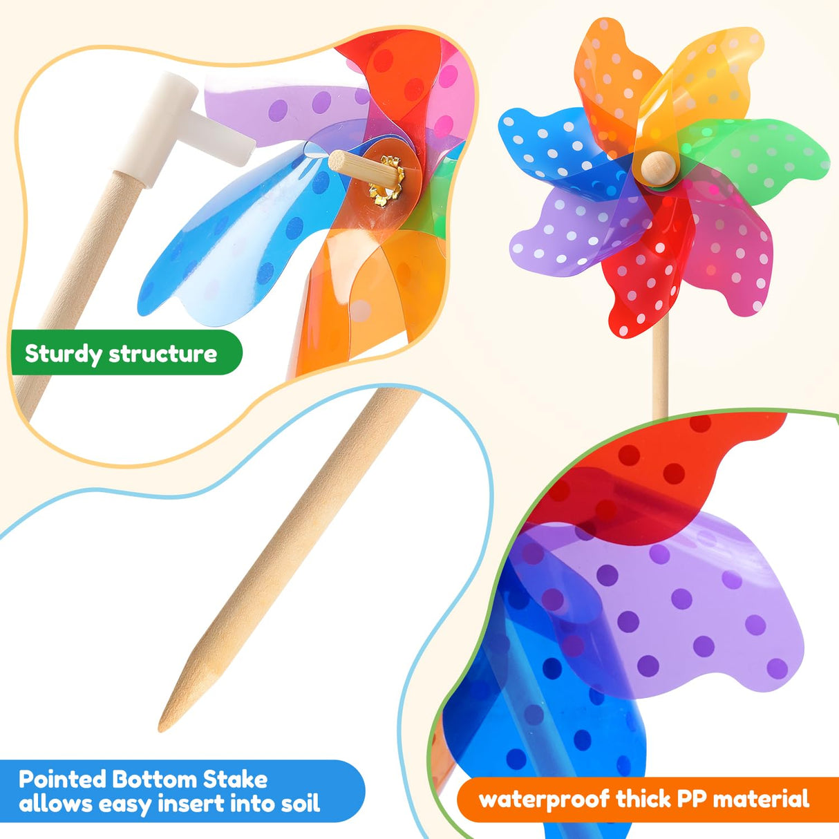 IilLittle 10 Pack Rainbow Pinwheel, Pinwheels for Kids