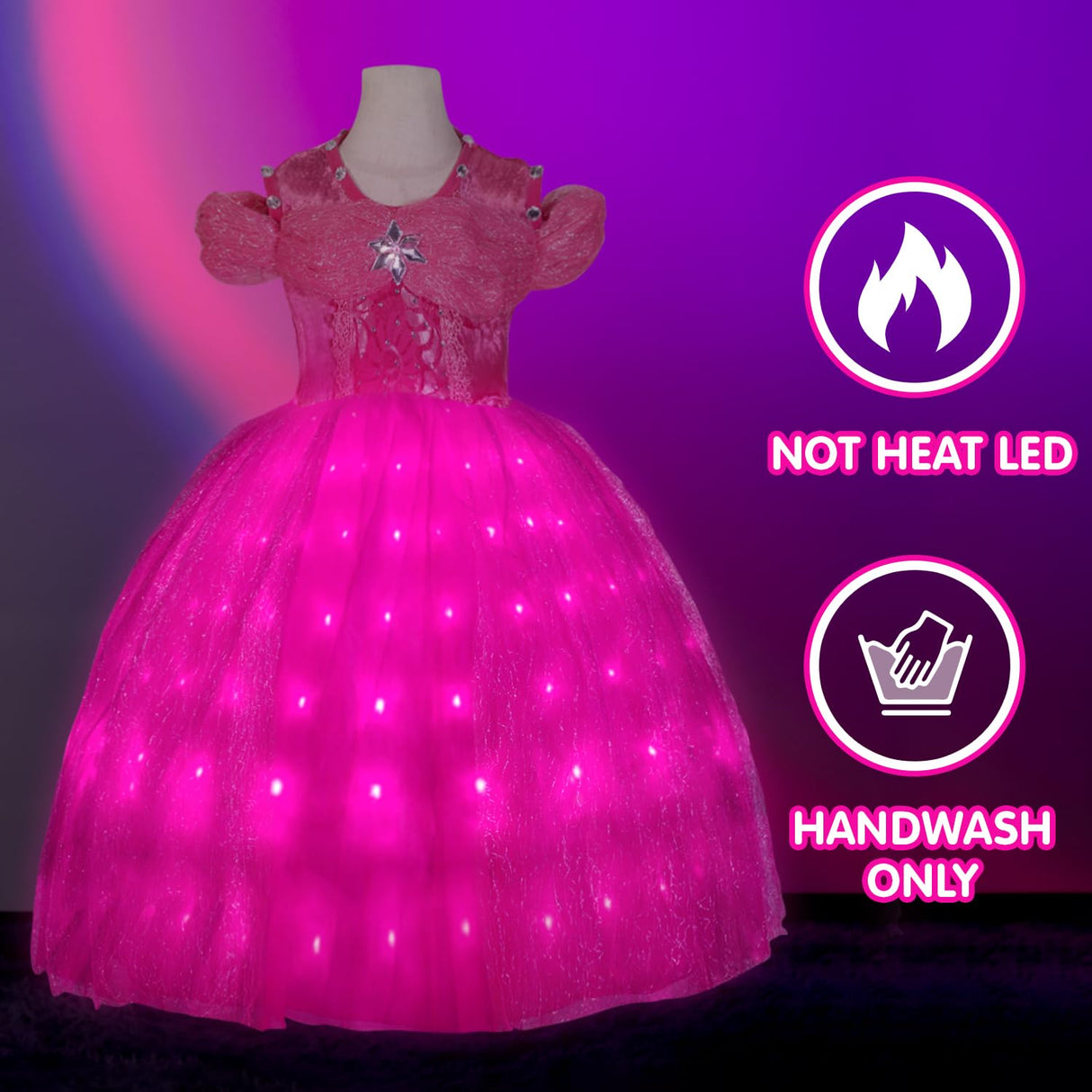 UPORPOR Light Up Pink Princess Dresses for Girls Halloween Costumes Dressing Up Clothes for Little Girl Kids Party Christmas, 130