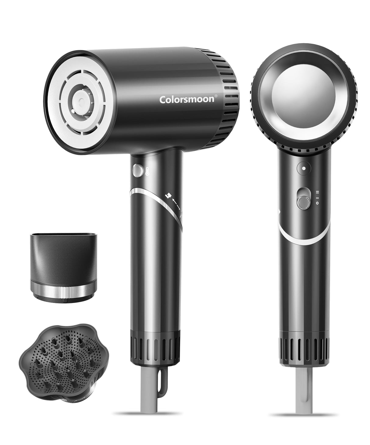 Colorsmoon Hair Dryer, 100,000 RPM High-Speed Blow Dryers for Women & Men, Fast-Drying, 500 Million Negative Ions, Heat-Control, Low-Noise with Diffuser & Nozzle, Compact Foldable for Home Travel Use