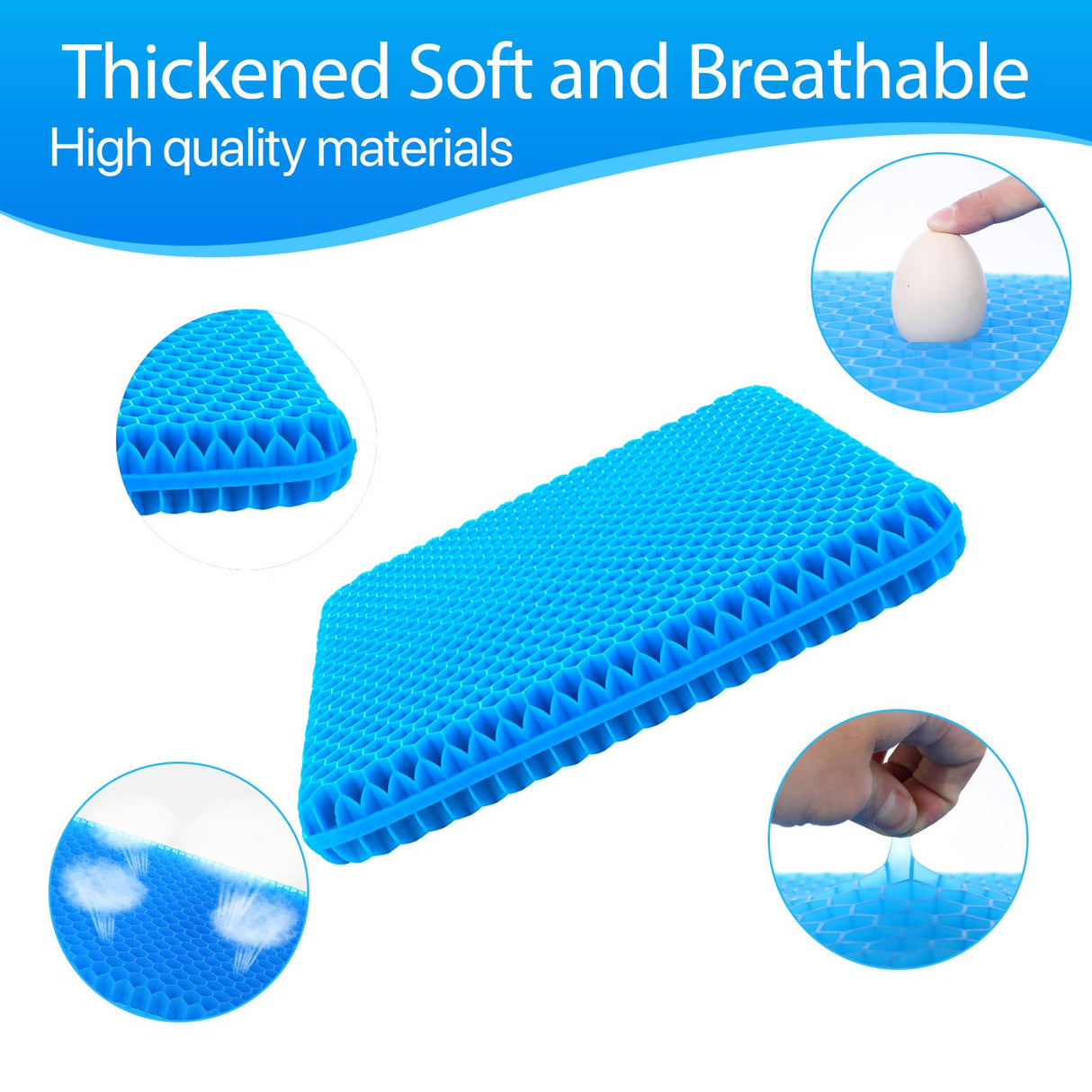 Gel Seat Cushion for Long Sitting (Thick & Extra Large), Gel Cushion for Wheelchair Soft, Gel Chair Cushion Comfy, Gel Car Seat Cushion Breathable, Gel Seat Cushion for Office Chair for Hip Pain
