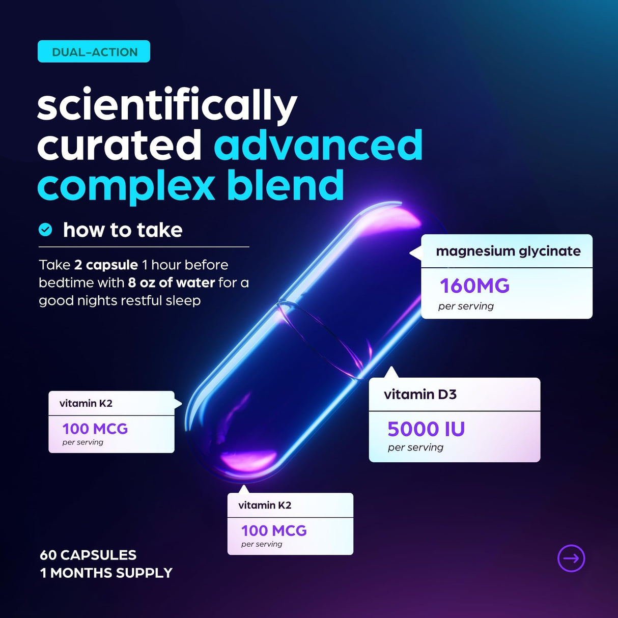 Magnesium Glycinate 1160mg + Aloe Vera, D3 & K2 Complex 90 Capsules – High Absorption, Non-Laxative – Supports Healthy Stress Response, Muscle Function & Healthy Metabolism – Chelated Formula