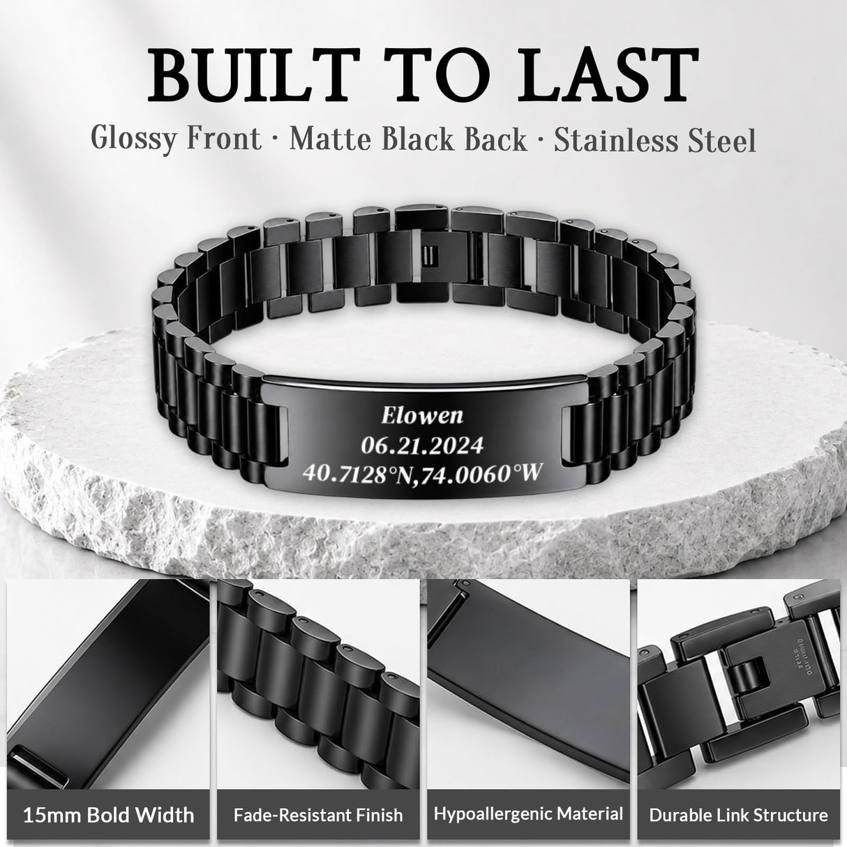 JUBOPE Custom Engraved Bracelets for Men,Adjustable Waterproof