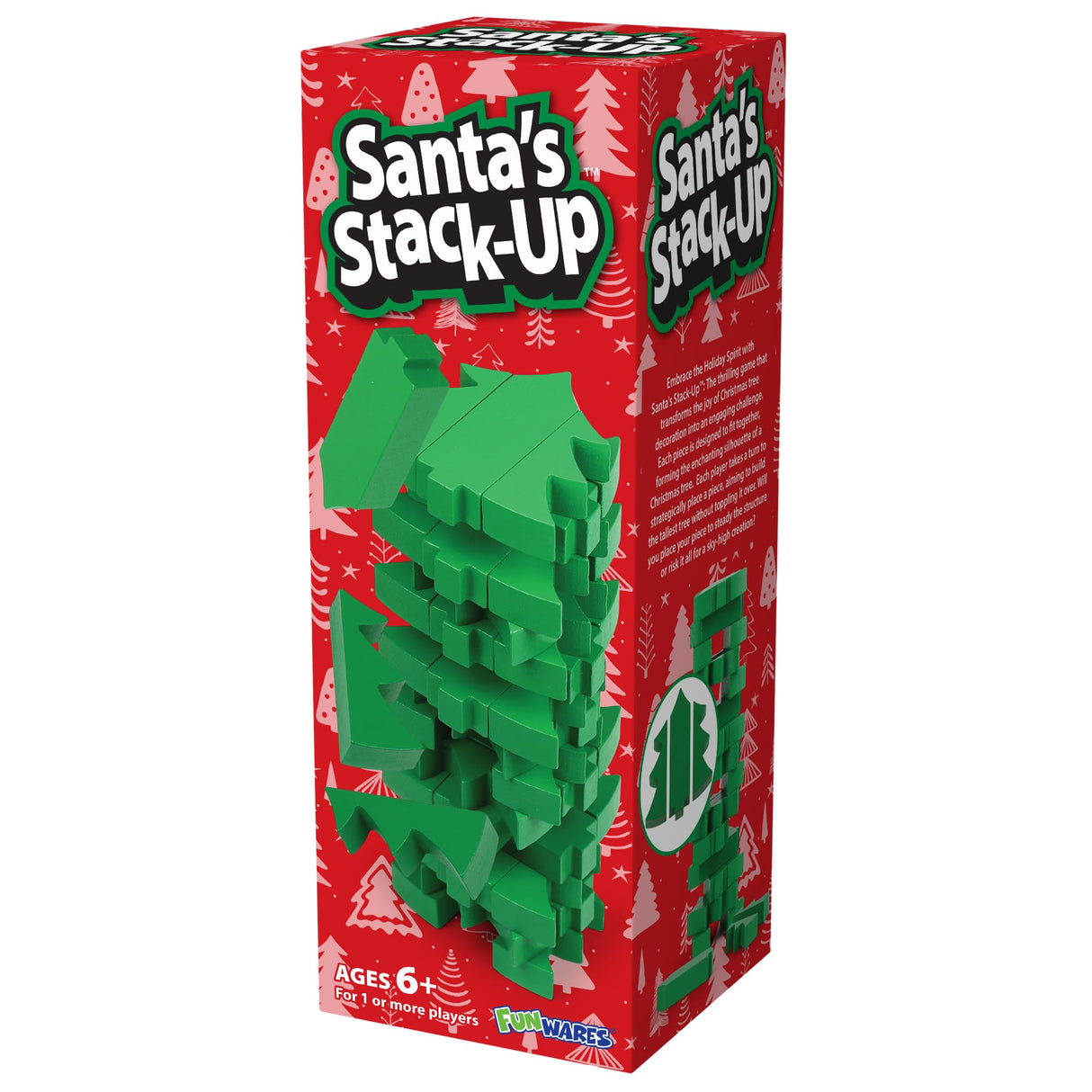 Funwares Christmas Tree Stack-Up, Wooden Blocks Stacking Game, Tumbling Tower, Family & Party Fun, Kids and Adults, Holiday Decoration, Ages 6+