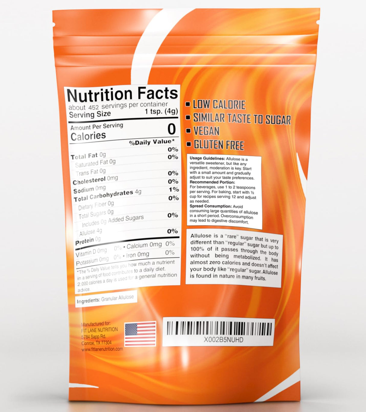 Allulose Sweetener 4 lbs - Pure Low Calorie Zero Net Carb Natural Keto Sugar Substitute With No Aftertaste - Perfect for Baking and Sweetening Your Favorite Foods - By Fit Lane Nutrition