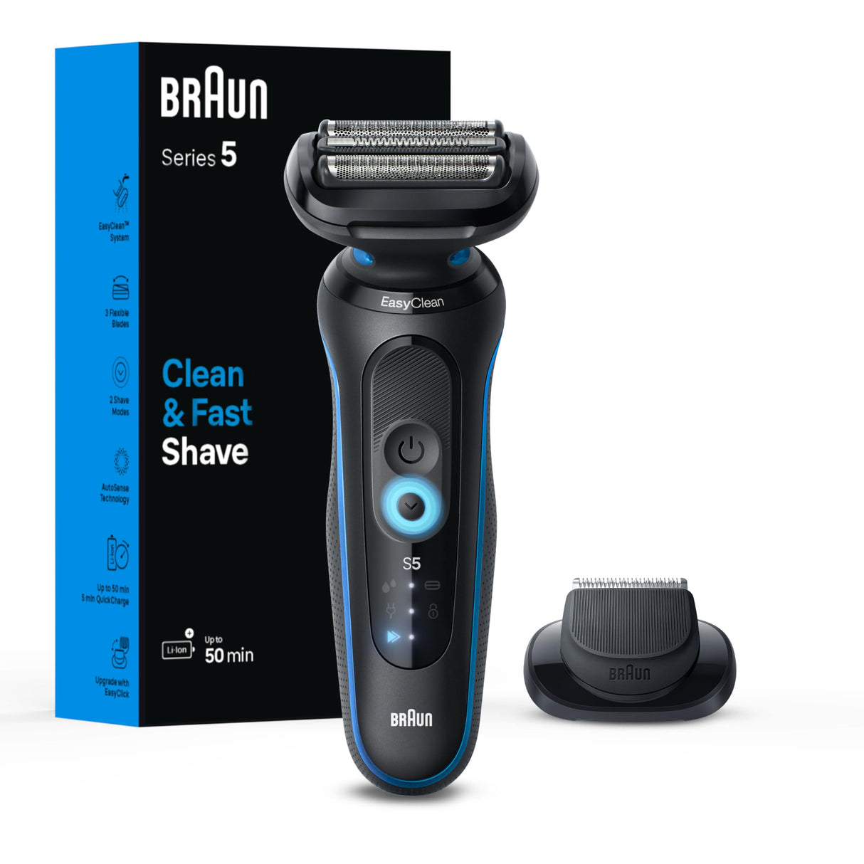 Braun Electric Shaver for Men, Series 5 5118s, Waterproof, Wet & Dry Shave, Turbo Shaving Mode, Foil Shaver with Precision Trimmer, Battery Powered, 50 Minute Battery Runtime
