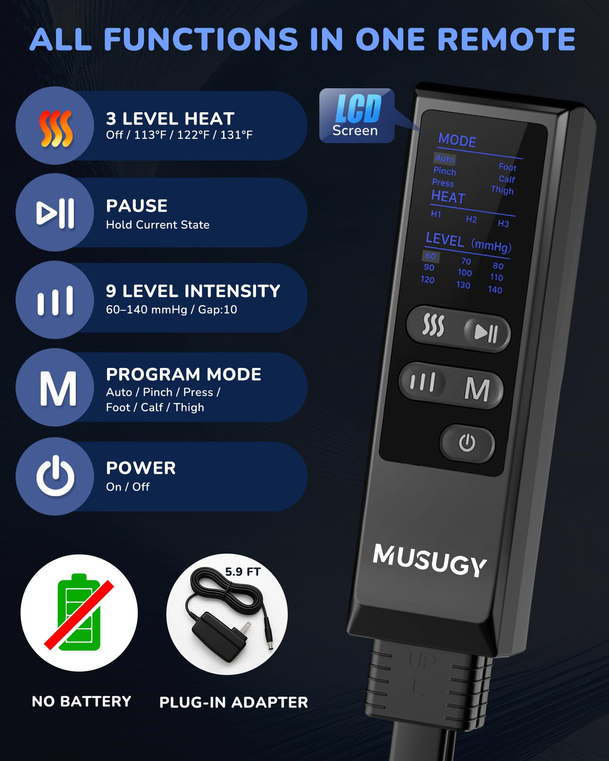 Musugy Leg Massager with Heat and Compression : Sequential Compression Boots with 6 Modes,9 Intensity and 3 Heat for Circulation and Pain Relief - Christmas Birthday for Mom, Dad, Athletes, Gym