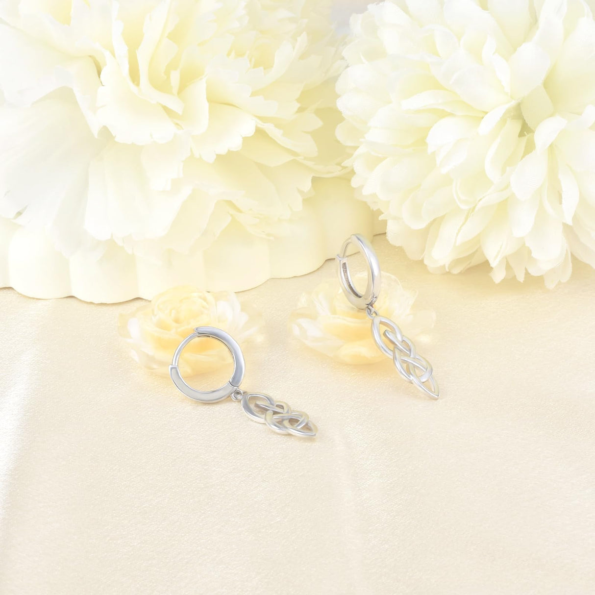 Celtic Knot Earrings for Women - Sterling Silver Hoop Earrings for Women Trendy Hypoallergenic Long Loop Earrings with Dangling Charm for Sensitive Ears Classic Fashion Huggie Earrings Gifts