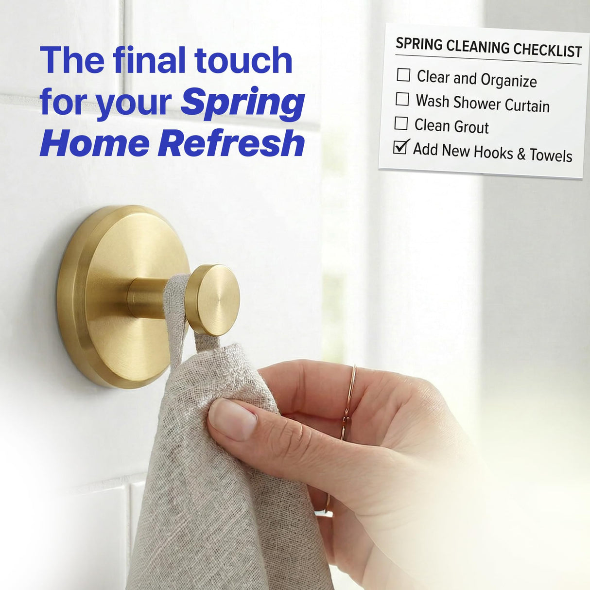 HOME SO Suction Cup Hooks for Shower & Bathroom Towel Holder 2-Pack – Suction Cups Hooks for Hanging Towels, Robes, & Coats - Tiles, Glass Door or Mirror – Shower Hooks & Towel Hooks Organizer - Gold
