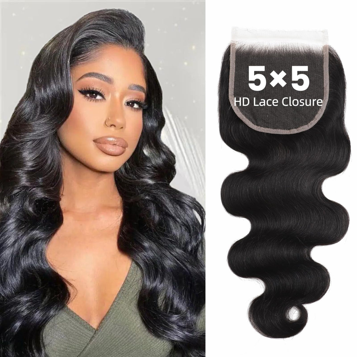5x5 SKINLIKE 100% Real HD Lace Closure Body Wave Human Hair Closure 0.095mm Ultra-thin Invisible Swiss HD Lace Closure Pre Plucked Small Single Knots Brazilian Virgin Human Hair HD Closure 16inch