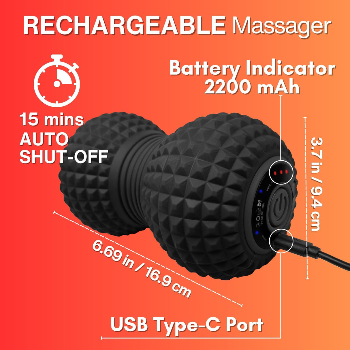 ZeenKind Vibrating Peanut Massage Ball, Ultra Strong Rechargeable Therapy Roller, Trigger Point Massager for Back Neck Foot Muscle Pain, Myofascial Release & Plantar Fasciitis Relief