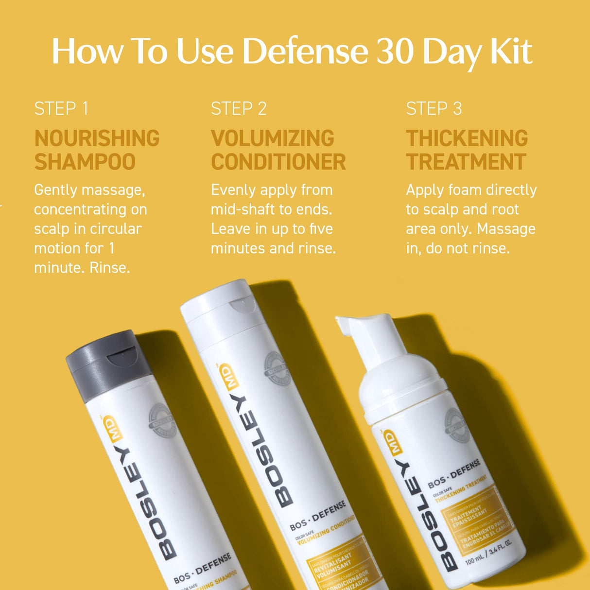 BosleyMD BosDefense KIT for Hair Thinning Prevention (Color Safe), Starter Size (30 Days).