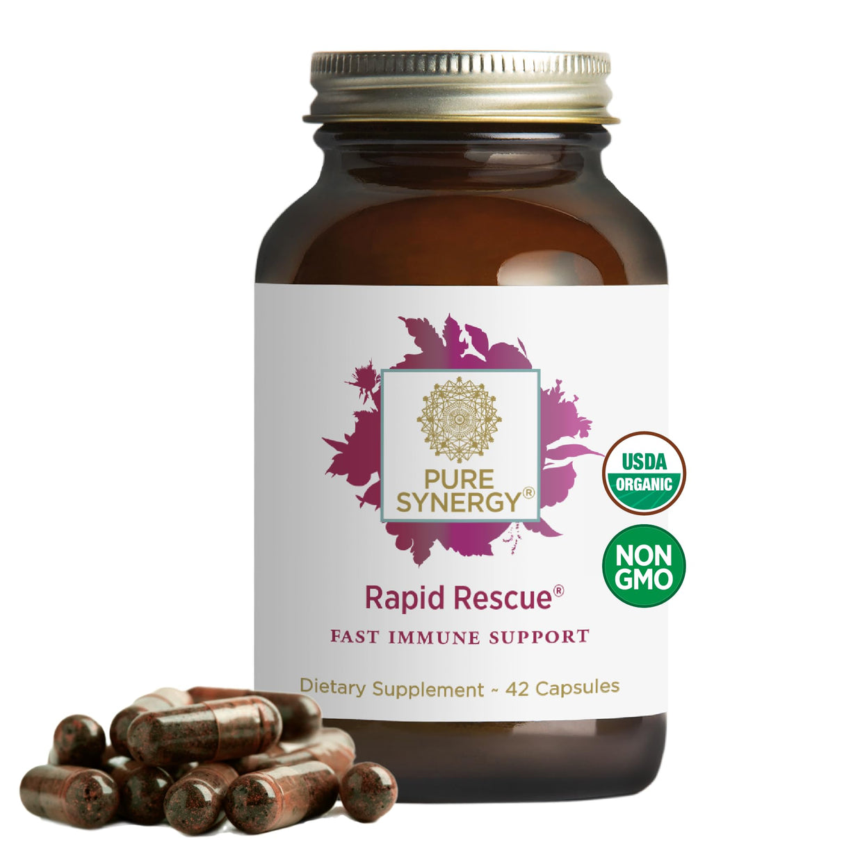 PURE SYNERGY Rapid Rescue | Organic Immune Support Capsules | Herbal Supplement with Echinacea, Elderberry, and Olive Leaf Extracts | for Immediate Immune Support (42 Capsules)
