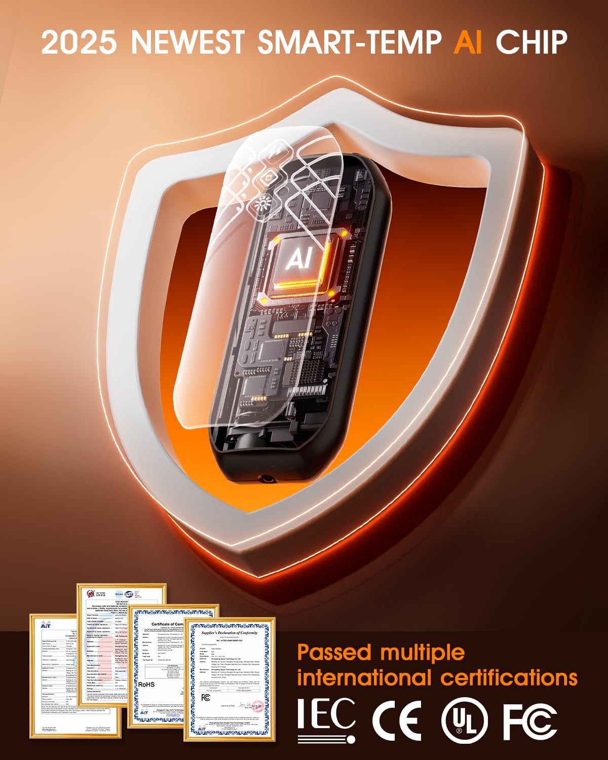 AI Hand Warmers Rechargeable 2 Pack - 6000mAh Electric Hand Warmer with LED Lights, 5-Temp Smart Control, Portable Pocket Heater, Gifts for Christmas, Outdoor, Hunting, Golf, Camping Accessories