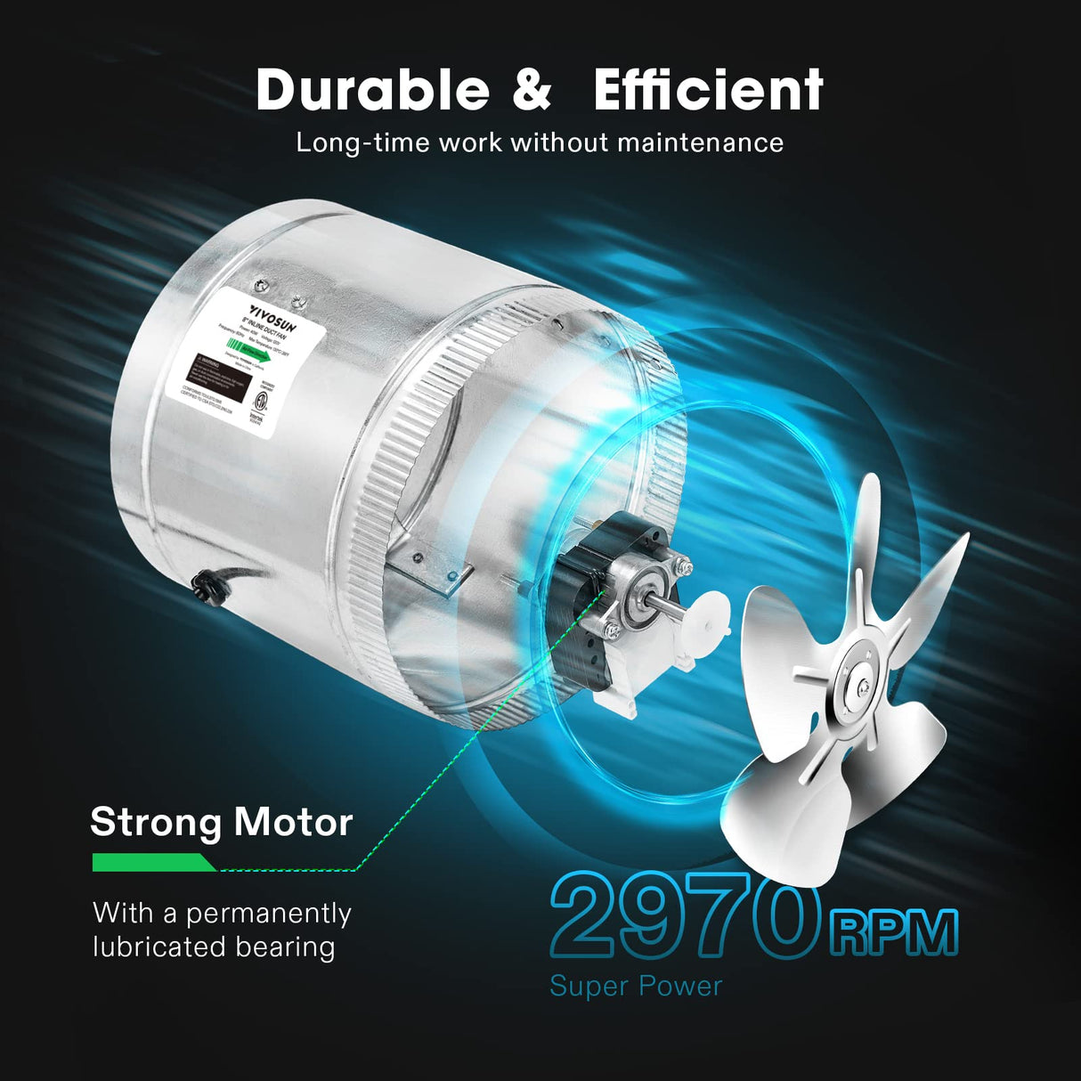 VIVOSUN 8" Metal Inline Fan 420 CFM, Exhaust Fan for Home Ventilation
