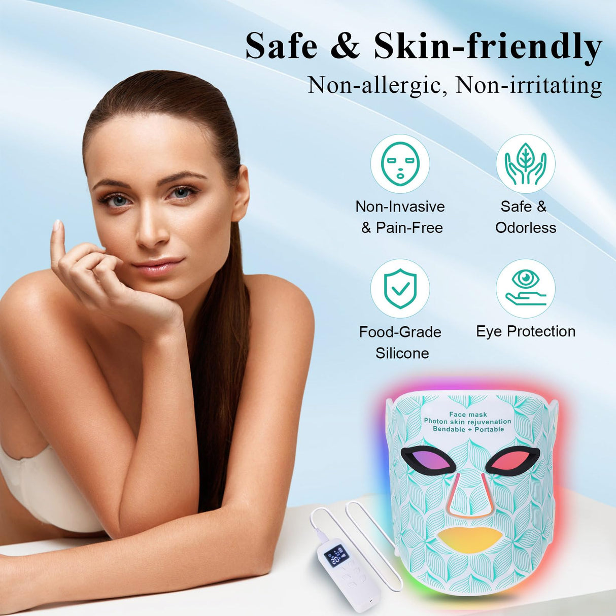 biuufish Red Light Therapy for Face, 7+1 Colors LED Face Mask Light Therapy with 850NM Near-infrared, Portable Rechargeable Red Light Therapy Mask Skin Care Device at Home and Travel for Anti-Aging