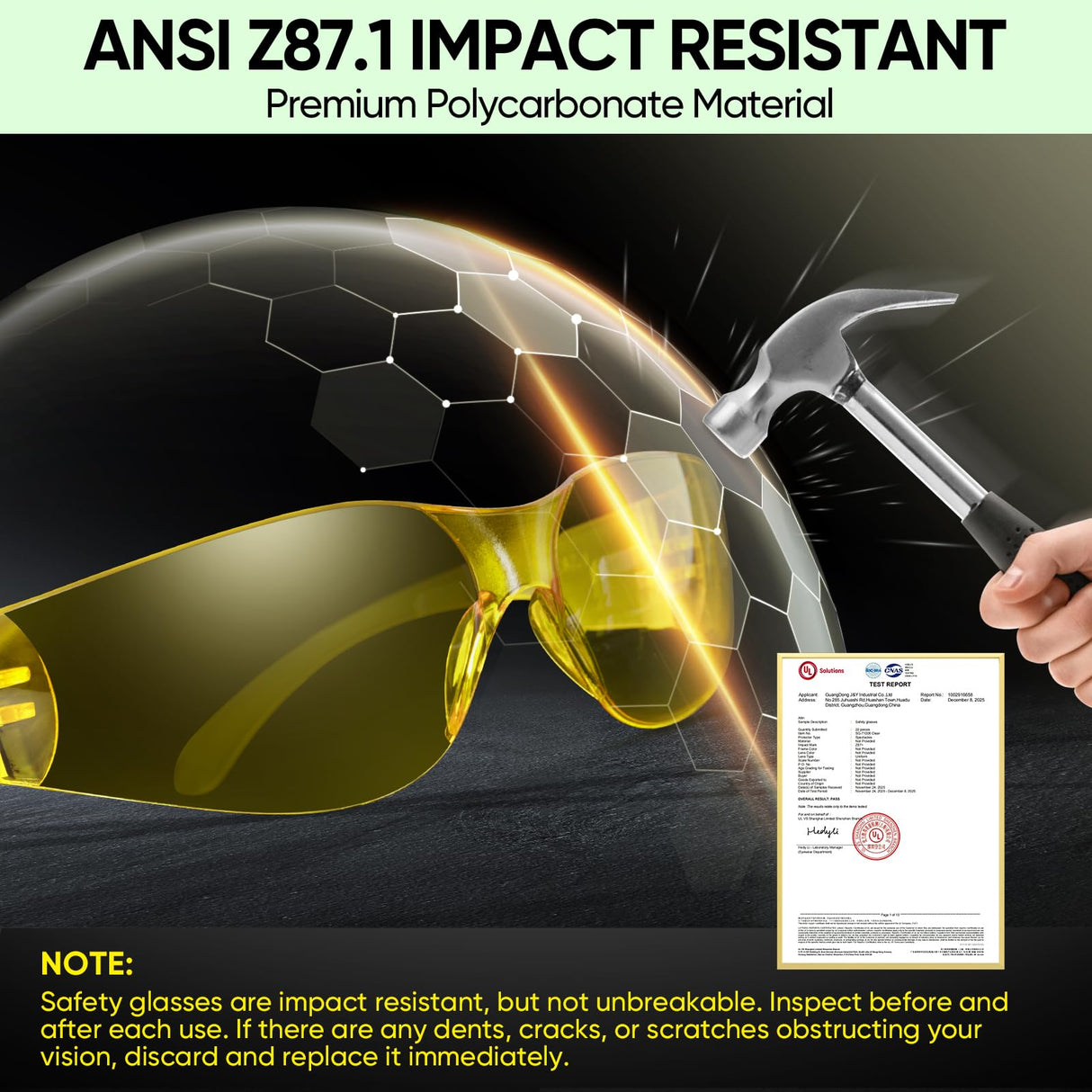 TICONN Clear Safety Glasses for Men and Women, Safety Goggles with Scratch Impact Resistant Meets ANSI Z87.1 Standard (Yellow, 120 Pack)