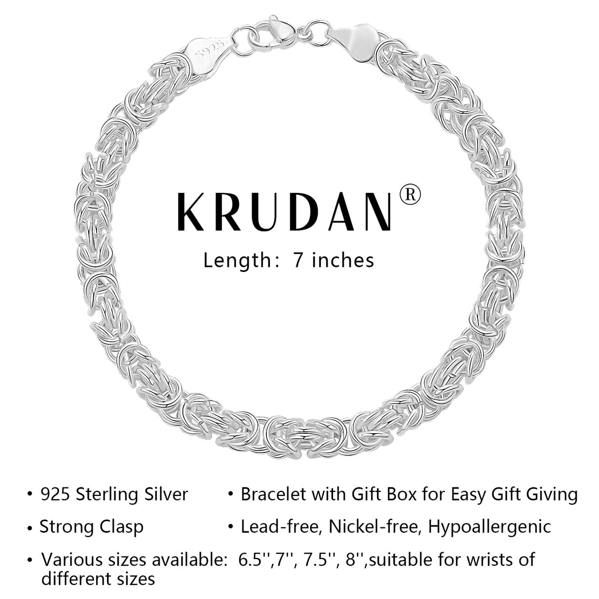 Krudan 925 Sterling Silver Byzantine Bracelet for Women Chunky Bracelets Handmade Jewelry Gifts for Her (length 7 inches)