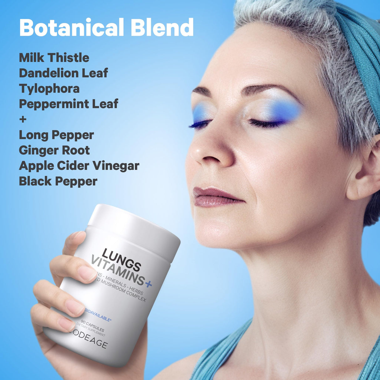 Codeage Lungs Vitamins, A, C, D, E, B6, Milk Thistle Lung Supplement, Zinc & Magnesium, Cordyceps, Reishi, Chaga, Poria, Tylophora, Ginger, Peppermint Leaf Organic Herb Cleanse - Non-GMO - 90 Capsules